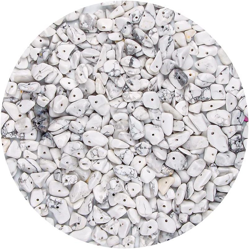 Colle 5-8mm Gemstone Beads Irregular Chips Stone Beads Kit for Jewelry Making Solid Colour Crystals and Gemstones Healing DIY Bead Set for Necklace Bracelet Earring(White Howlite)