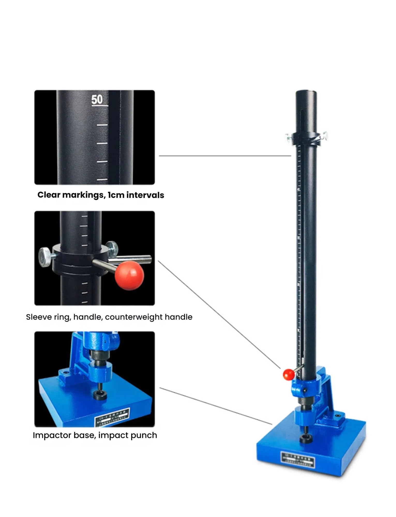 Probador de impacto para pintura y revestimientos de metal, equipo de prueba de laboratorio de 50/100 cm para control de calidad y análisis de resistencia