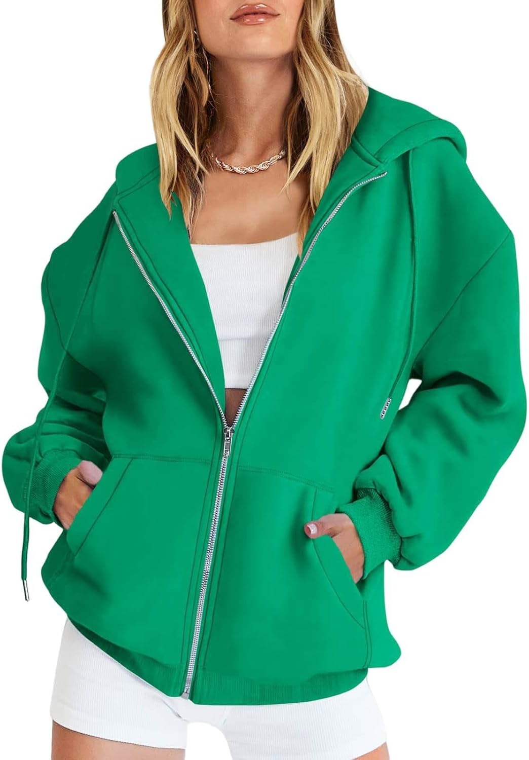 Sweat Capuche Zippé Femme Imprimé Manche Longue Poche Chaude Grège