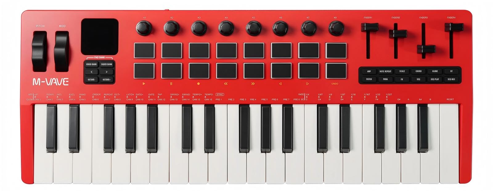 M-VAVE SMK-37 PRO MIDI Controller with dimensions labeled