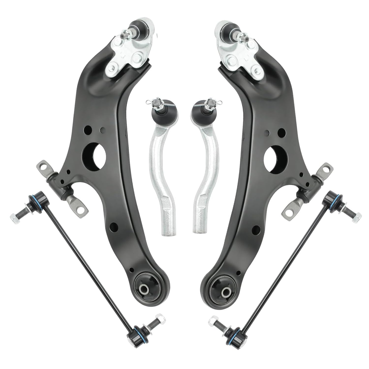6pcs Front Suspension Kit Control Arm w/Ball Joints, Sway Bar Link, Tie Rod, Compatible with Toyota Sienna 2011-2020