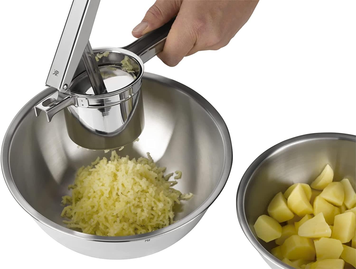 WMF Schiacciapatate Gourmet, schiacciapatate versatile, strumento da cucina facile da usare, gancio stabilizzante, acciaio inossidabile Cromargan, lavabile in lavastoviglie