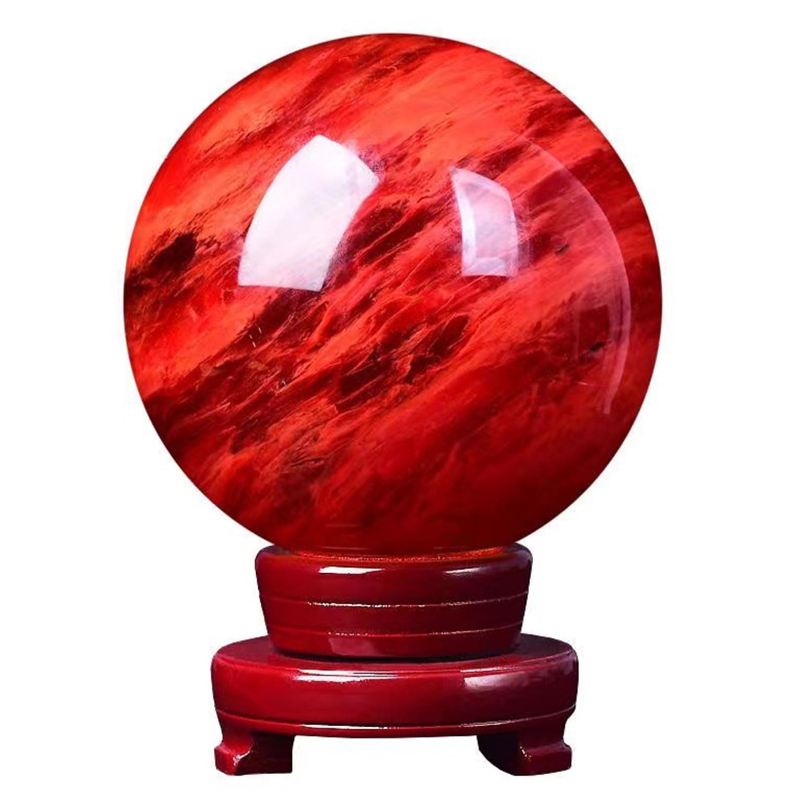 MAKDODRA Natural Red Obsidian Crystal Sphere, Hand Polished Red Gemstone Ball, Reiki Healing Stone for Meditation Healing Feng Shui Divination Sphere Home Decoration