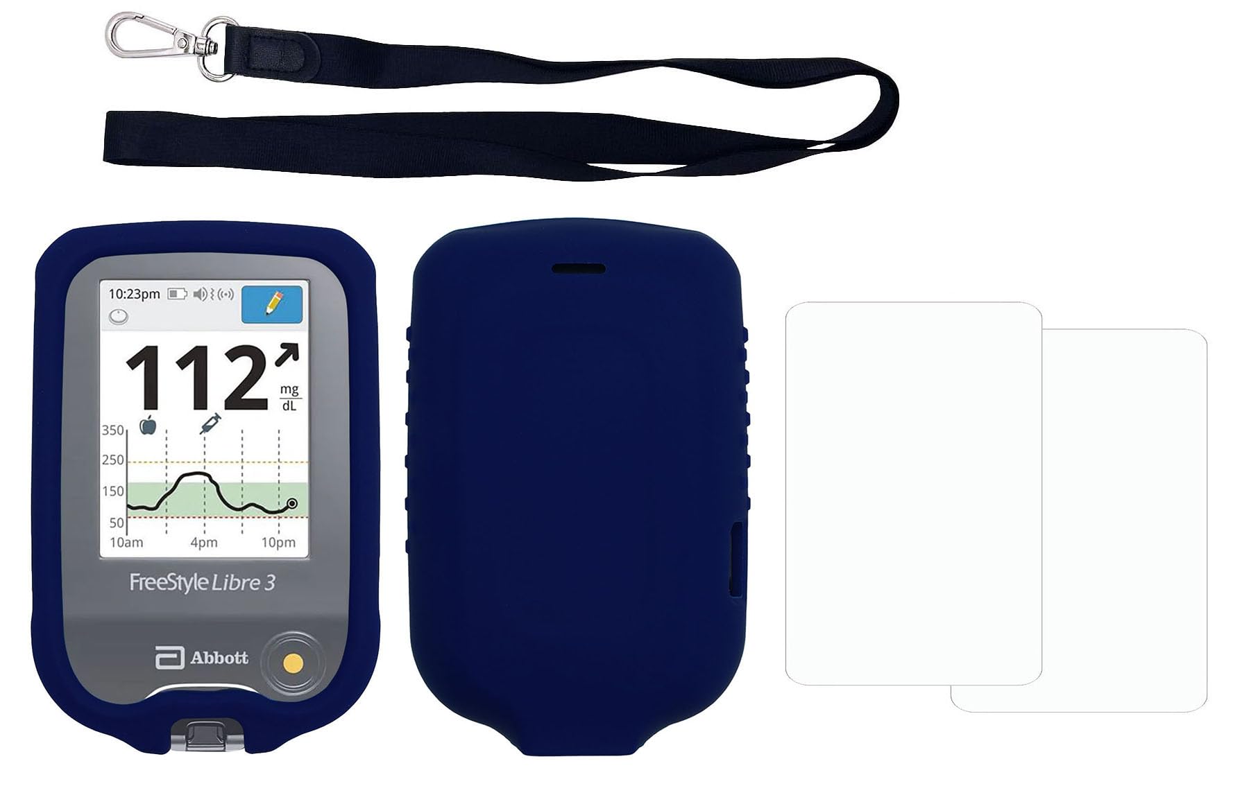Premium Silicone Protective Cover Set (Lanyard + Lanyard Patch) for Freestyle Libre 3/ Freestyle Libre 2 (Continuous Glucose Monitor) (Blue)
