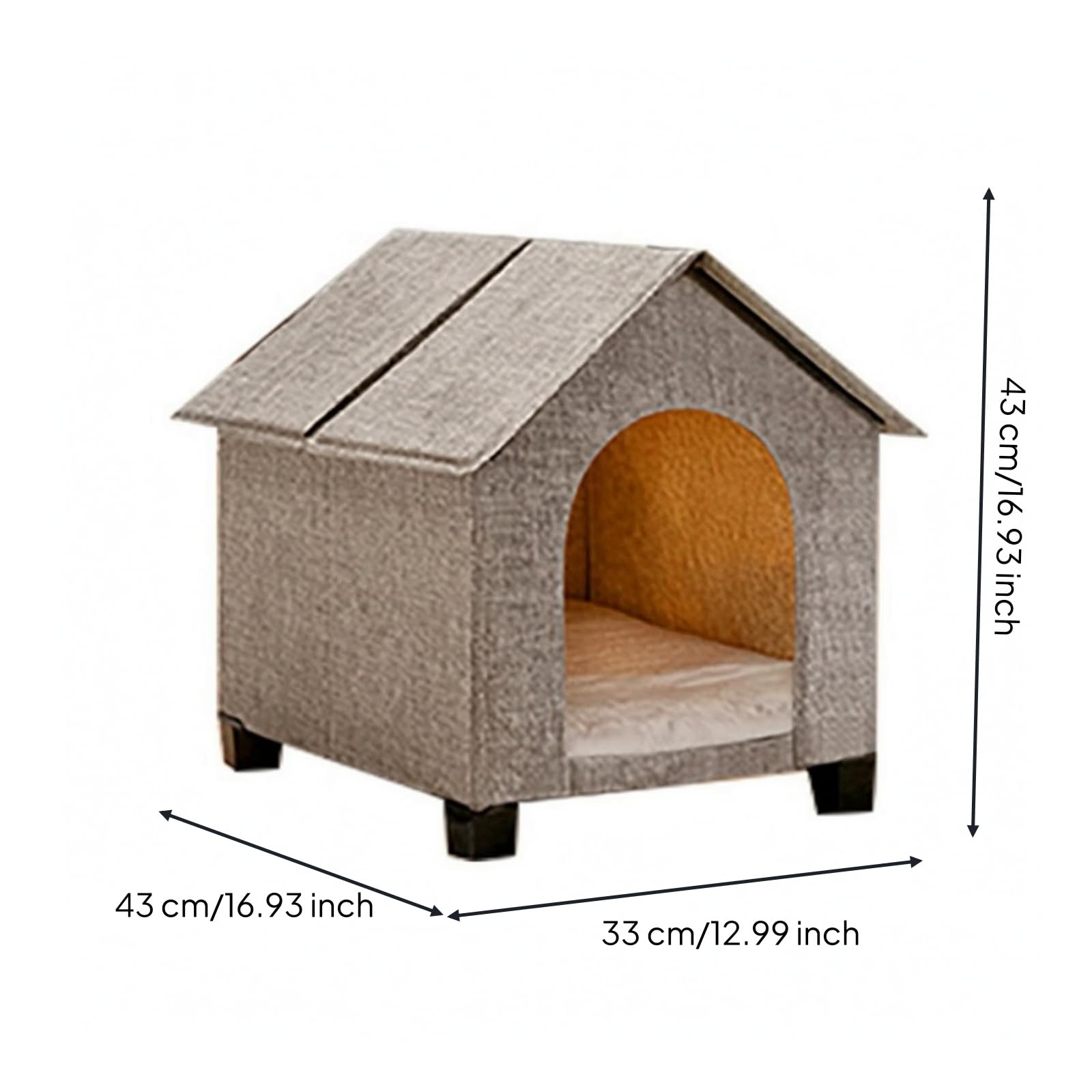 Cuccia con Cuscino Facile da Montare, Grigio, Piccola 33 43 43 Cm
