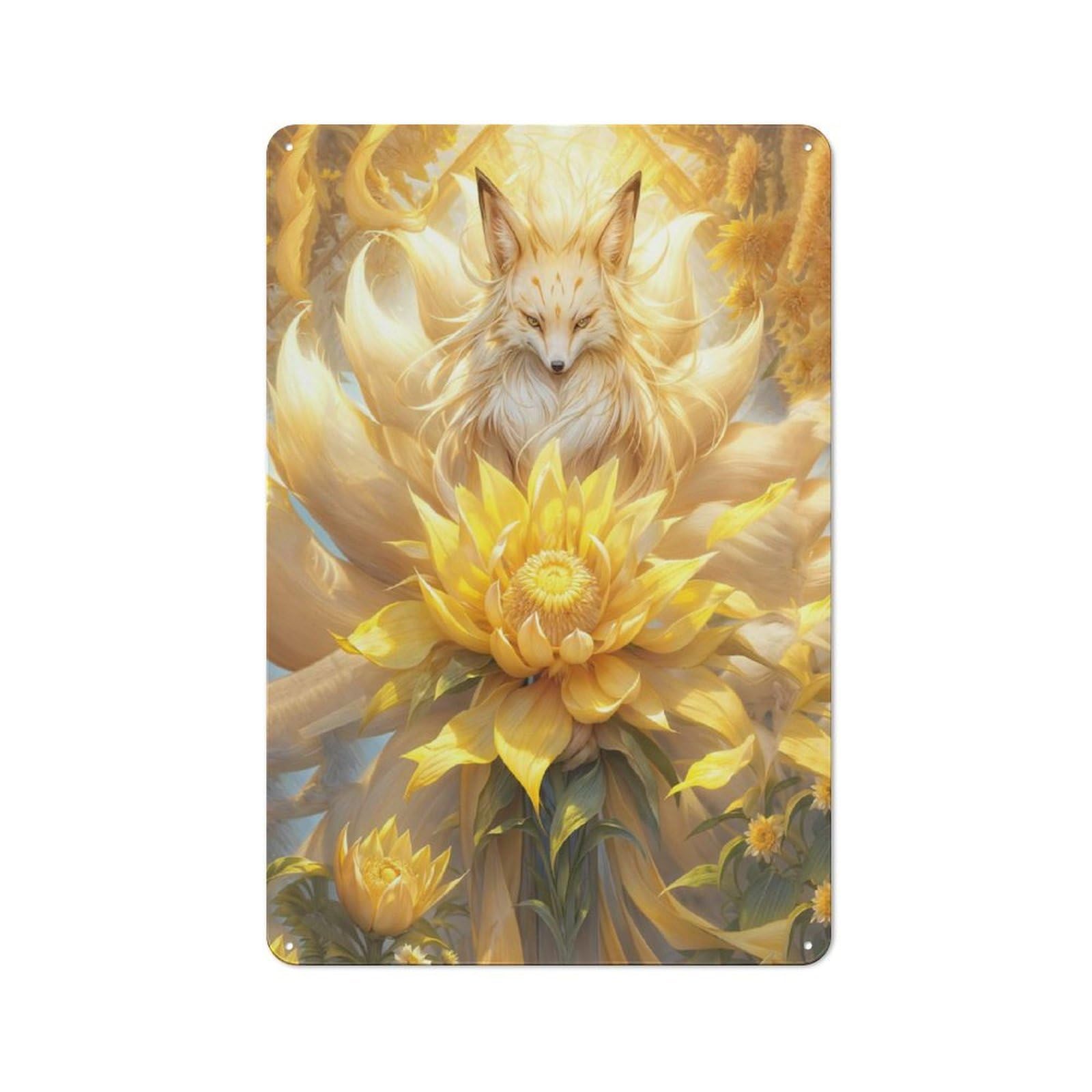 Junmoney Style-8 Creative Nine Tailed Fox Tin Sign 30X20cm, Study Room Decor For Workspace, Cafe, Shop Or Desk Area