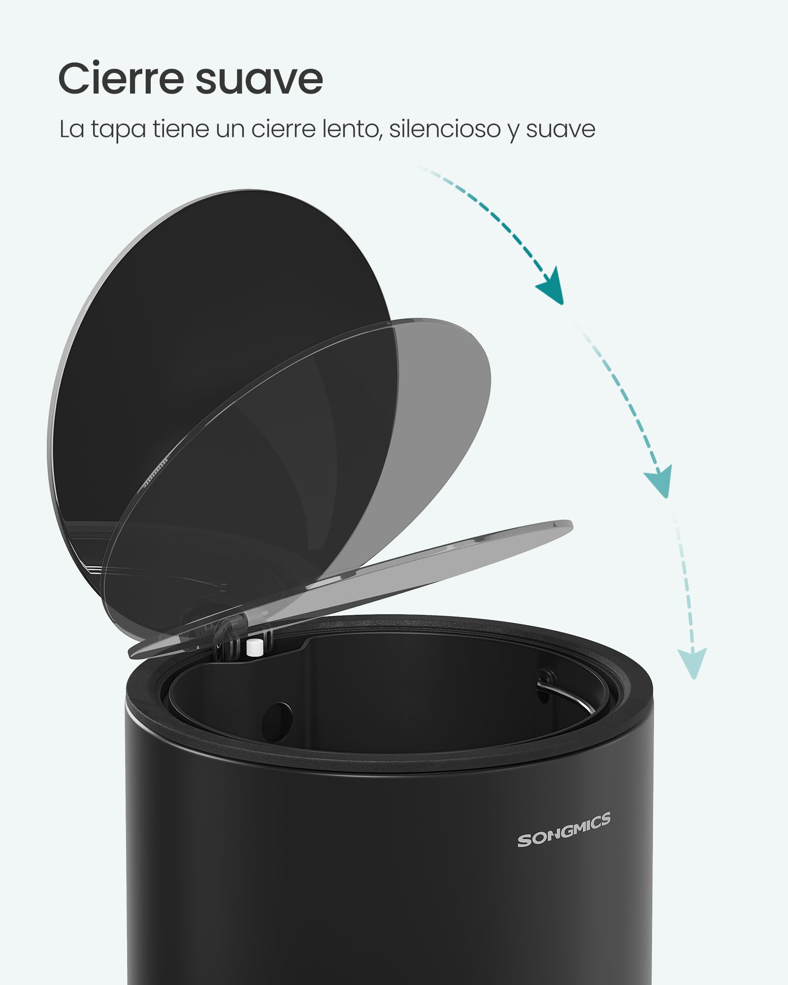 SONGMCIS Cubo de Basura para Cosméticos, 6 L, Cubo de Basura de Baño, con Tapa, Cierre Suave, con Pedal, Interior de Plástico Extraíble, para Baño, Oficina, Acero, Negro Tinta LTB012BZ01