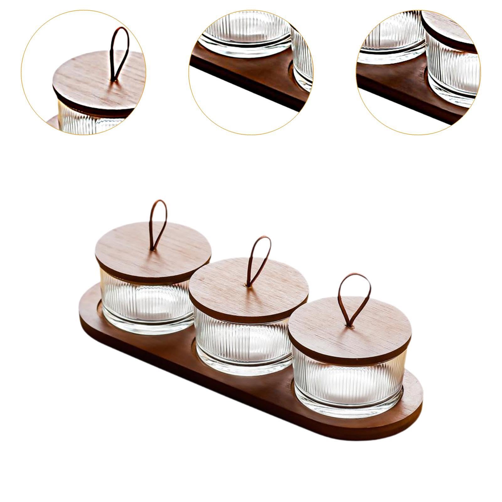 Bandeja Dividida para Servir Plato de Madera para Snacks Bandeja con Secciones para Frutas Fuente de Cristal con Compartimientos Y Tapa Mantiene, tal como se describe, 3 Rejilla
