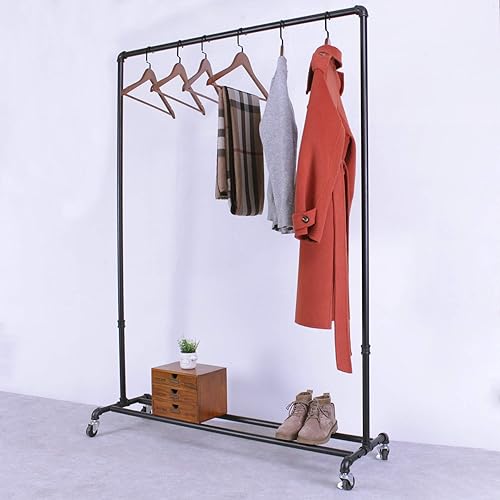 Miniatura 3 de MBQQ Estantes industriales de ropa de tubería sobre ruedas,Estantes de ropa de servicio pesado grado comercial,Estante de ballet rodante vintage