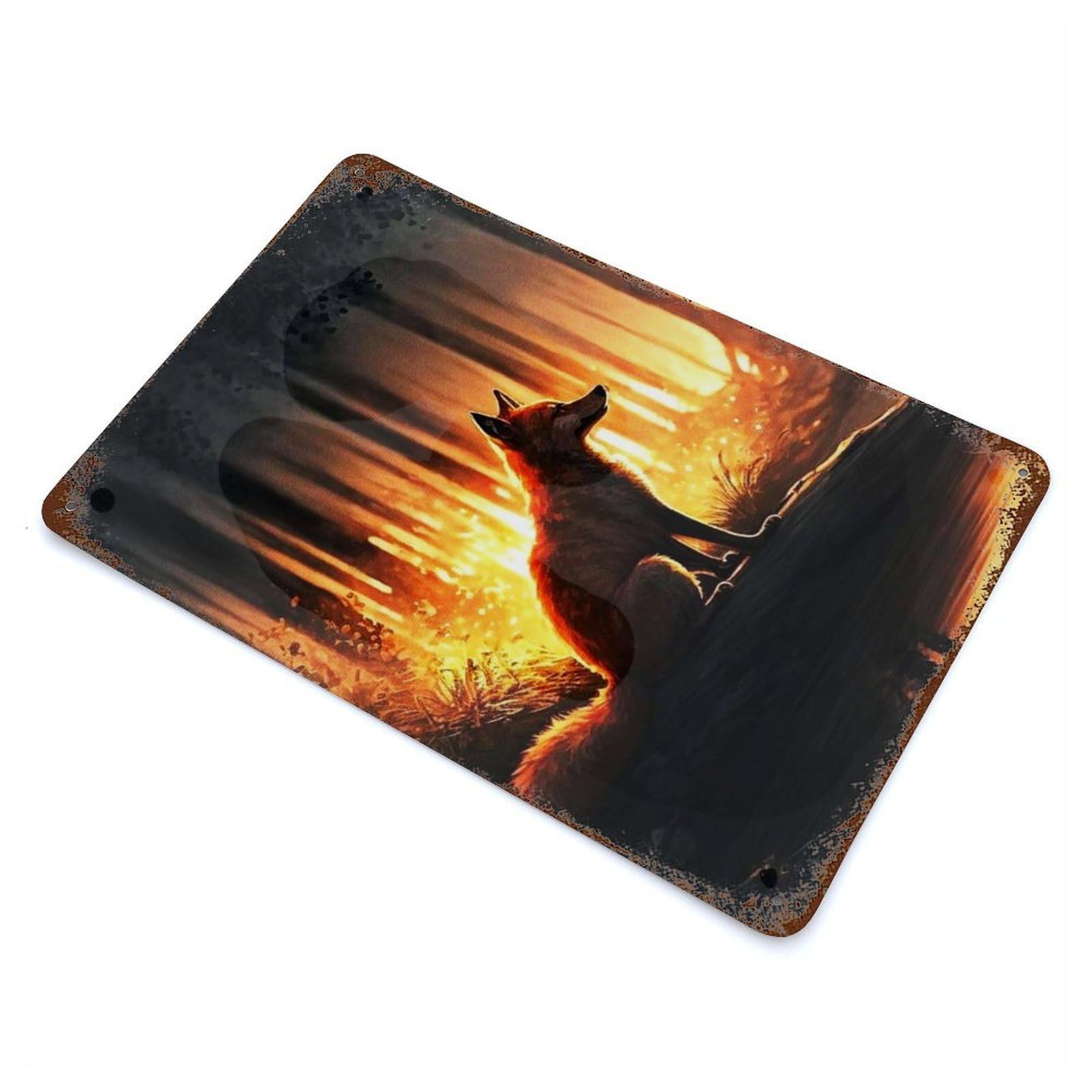 Fox In Forest Decorative Tin Sign 11.8"x7.9", for Bistro, Counter And Cafe Decor, Classic Wall Plaque