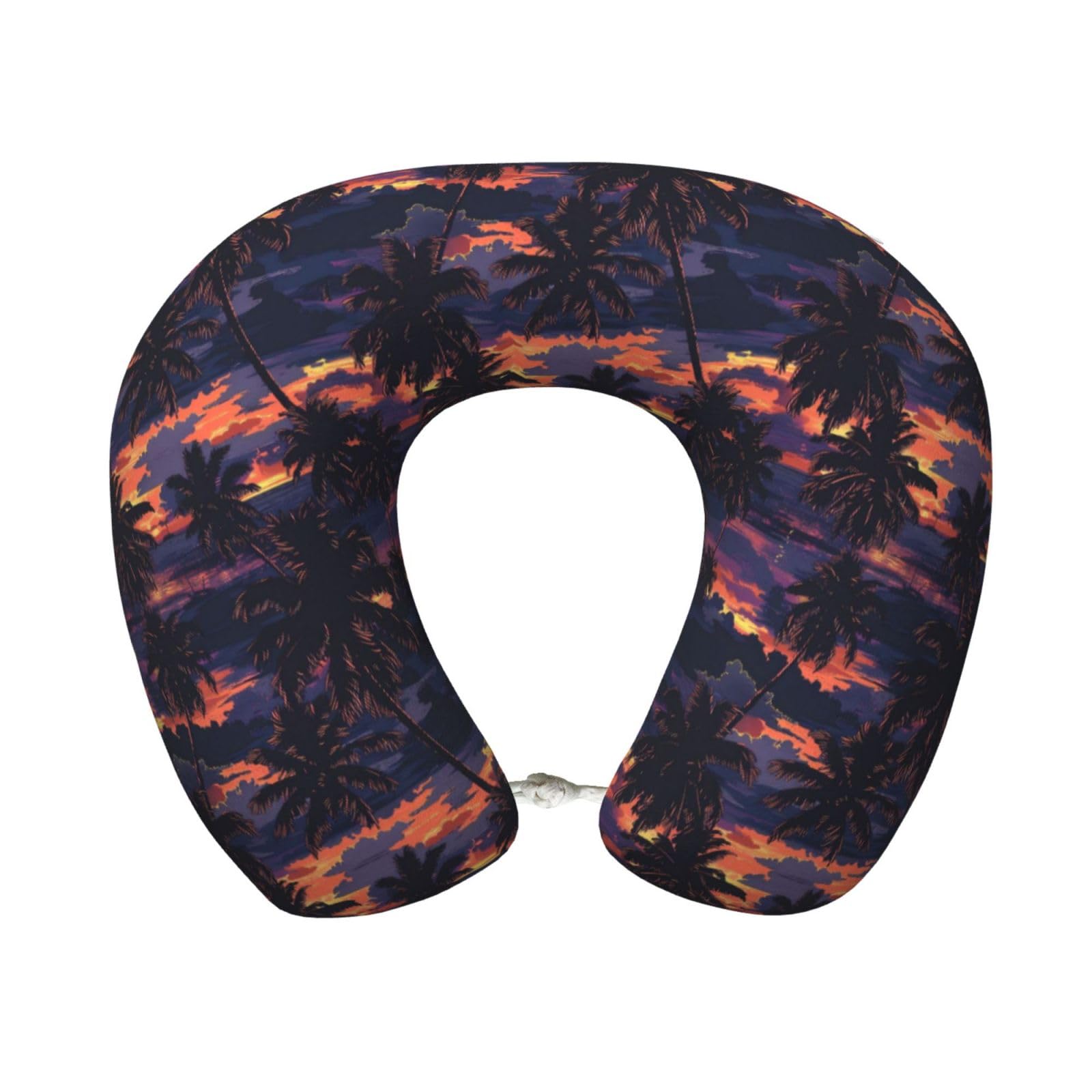 peiyeety Beach Sunset At Dusk Print Travel Pillow Memory Foam, Portable Neck Pillow for Airplane, Car and Office