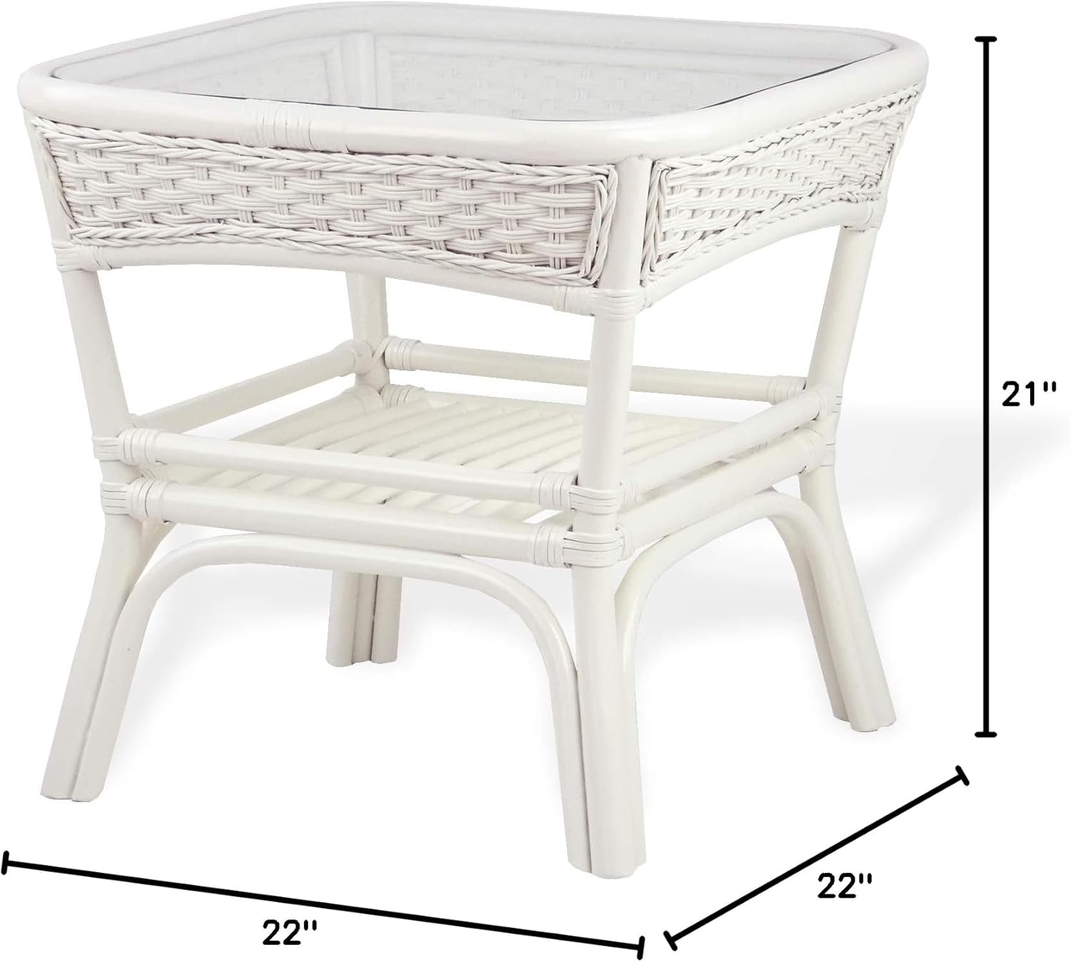 Wickerix Alexa Square Coffee Table White Color Natural Rattan Wicker Handmade Design