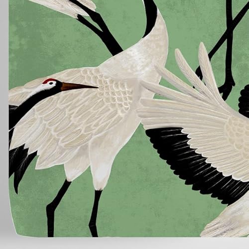 DIY Green/White Japanese Herons Modern Wallpaper. Temporary Removable. Eco Paper. 8 Sheets 39.4x27.5 in(59.2 sq ft). Furniture Decoration Renovation. Made in Italy. NOT SUITABLE FOR ALL WALLS