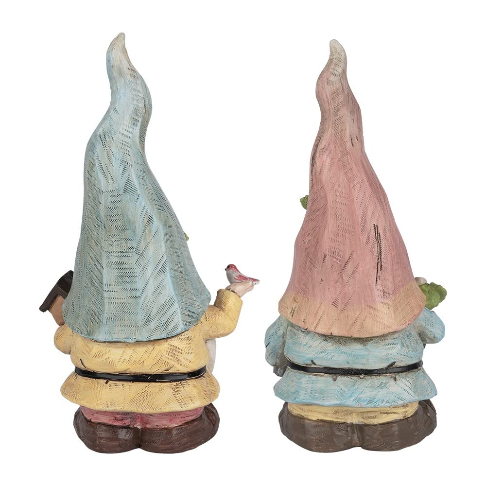 Ideen mit Herz Lot de 2 figurines décoratives lutin | Couple avec arrosoir et mangeoire à oiseaux | Nain de jardin | Décoration de printemps pour maison et parterre de fleurs | 23 cm de haut | 10 cm