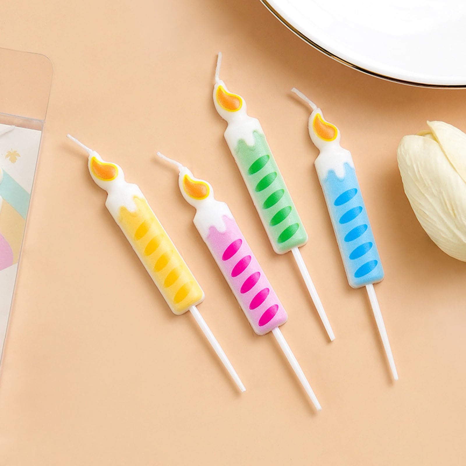 Colorful Cartoon Style Birthday Candles with Drip Wax Spiral and Realistic Flame - Set of 8 Decorative Cake Toppers for Adult Party Decorations