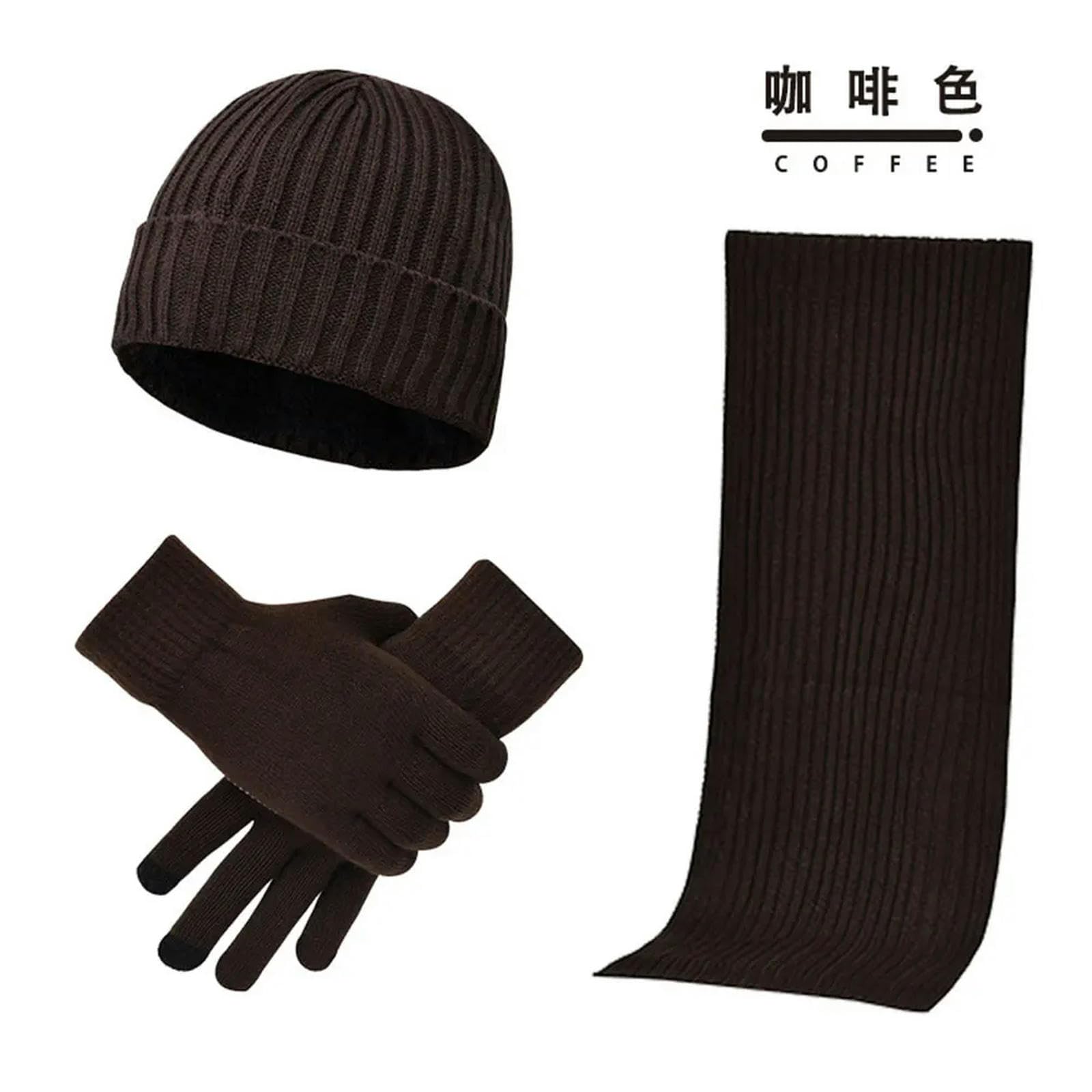 Schal Mütze Handschuh Set 3 Pcs Hut Schal Touchscreen Handschuhe Herren Winter Warmer Strick -Mütze Outdoor Sportarten