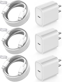 Fast USB C Charger Block,3Pack Long 6FT USBC to USBC Cable iPad Cord 20W iPhone 17 Pro Max Charger Travel Plug Fast Charging for iPhone 17/17 Air/17 Pro/16/16e/16 Pro/16Plus/15/15Pro/Pro Max/Plus,iPad