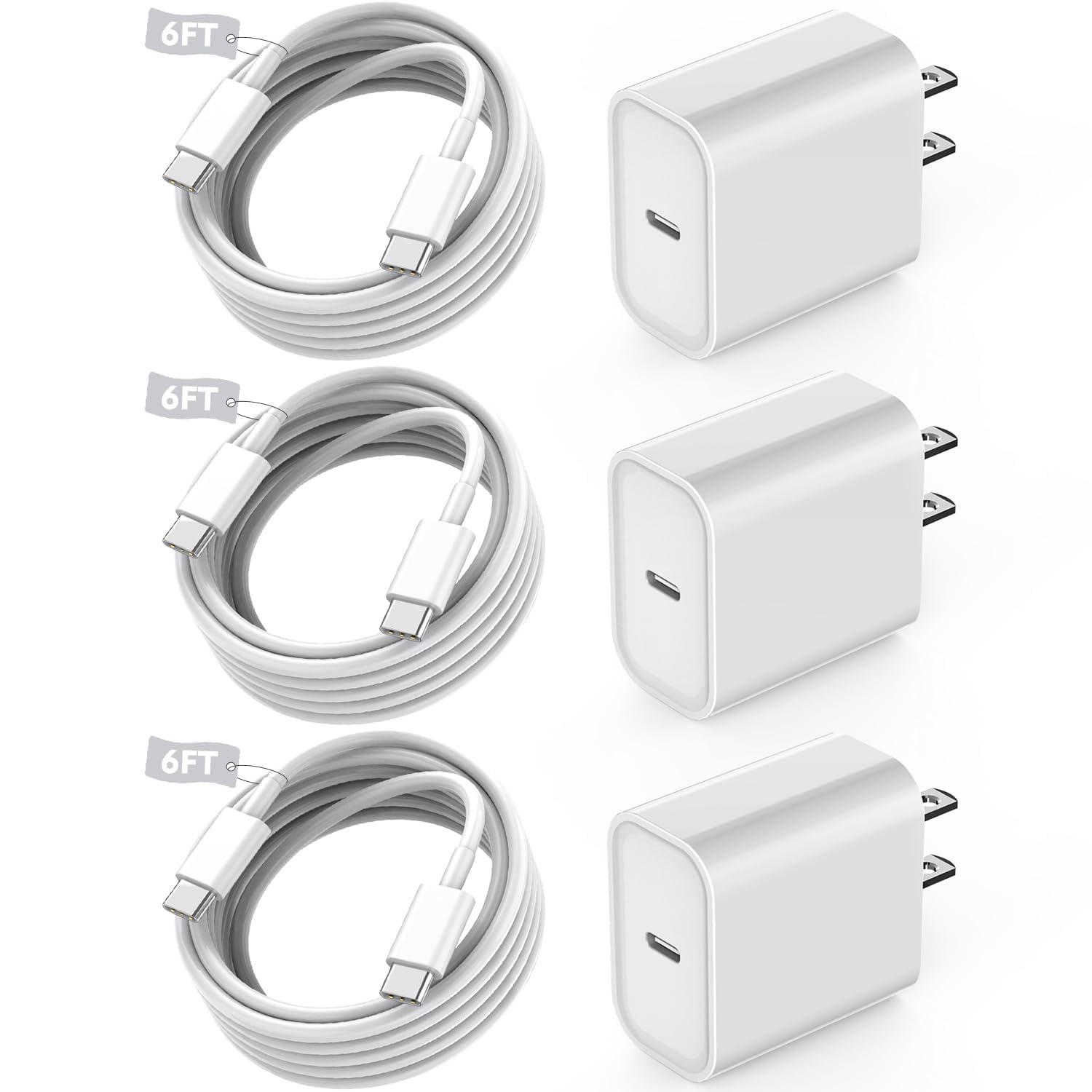 Fast USB C Charger Block 3Pack Long 6FT USBC to USBC Cable iPad Cord 20W iPhone 17 Pro