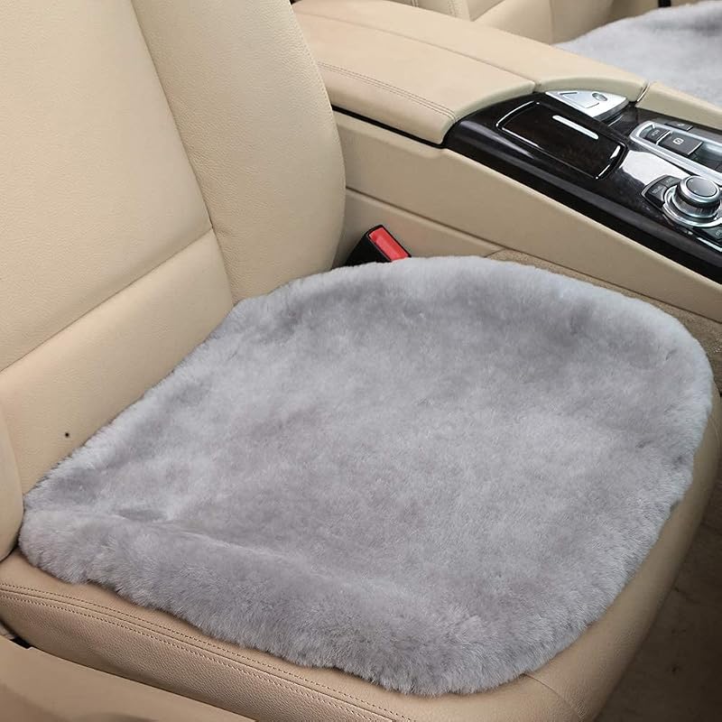 Capa de Banco Automotivo OGLAND em Pele de Carneiro Merino Australiana Cinza Misty Gray para Banco Dianteiro 50 x 50 cm