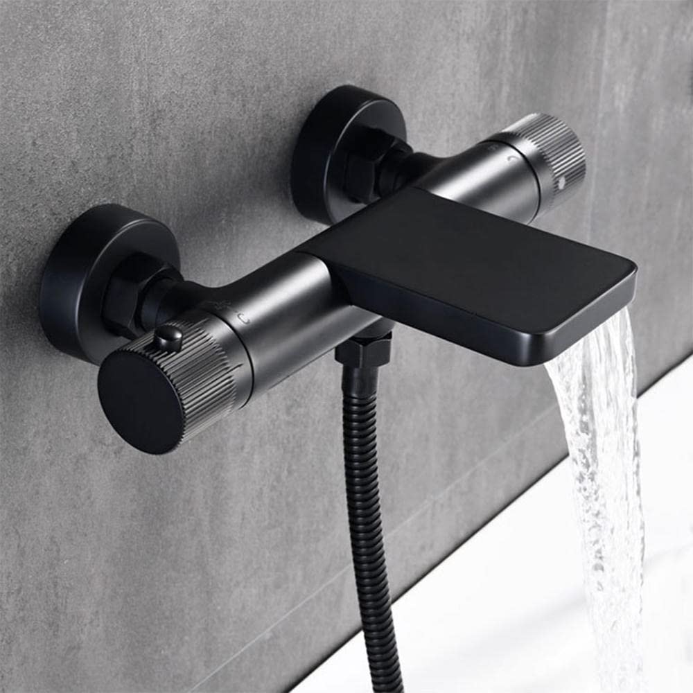 Set miscelatore termostatico per doccia con rubinetto a cascata e 3 modalità di funzionamento, colore: Nero