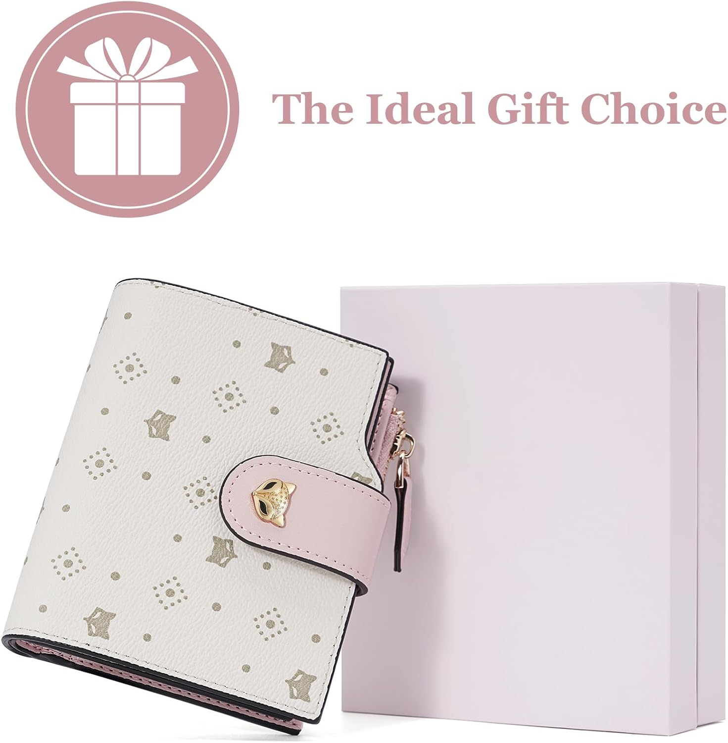 FOXLOVER Small Wallet for Women RFID Blocking Leather Bifold Zipper Pocket Wallet Credit Card Holder with ID Window & Gift Box