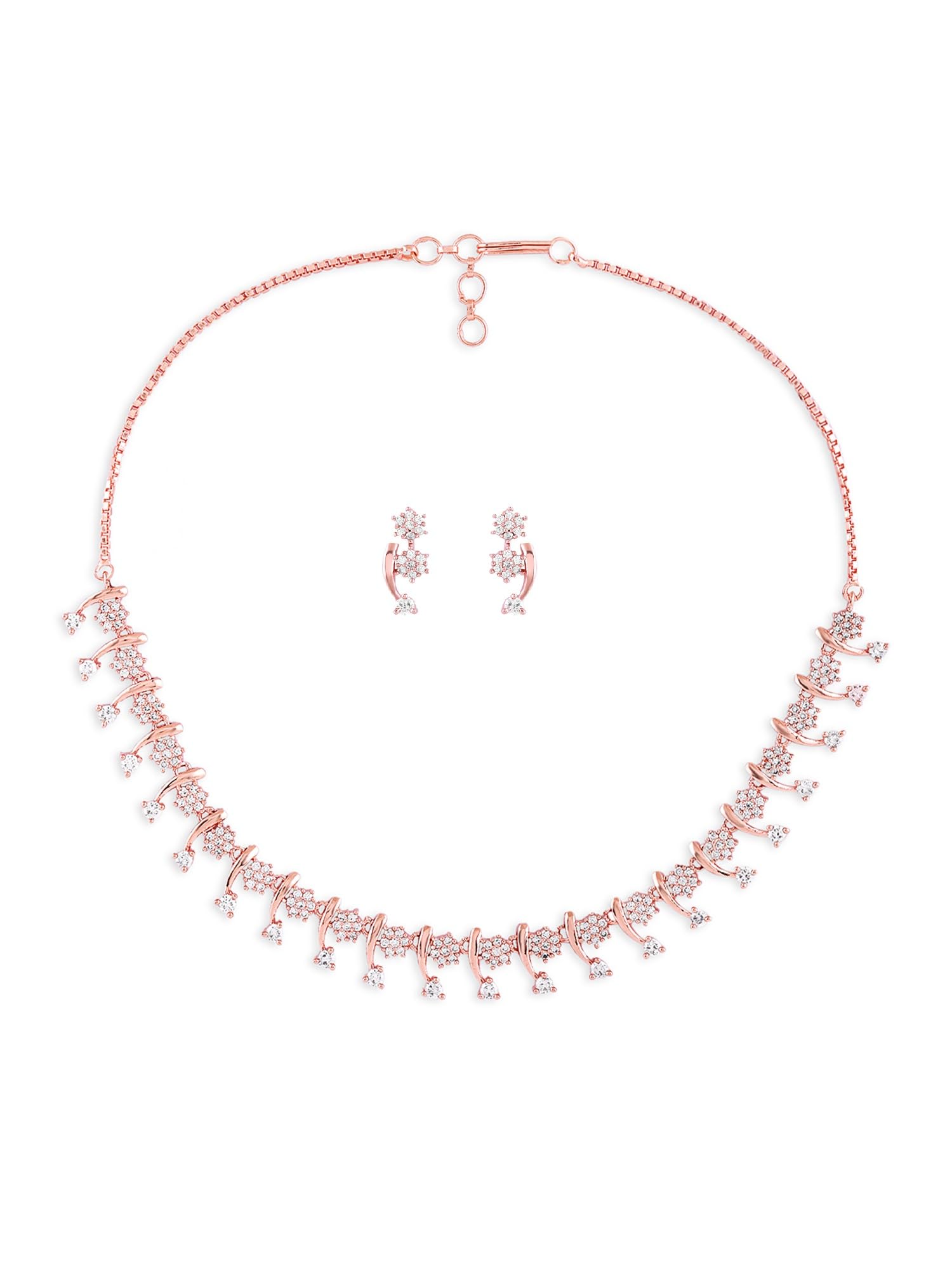 ZAVERI PEARLS Rose Gold Dazzling Cubic Zirconia Floral Brass Necklace & Earring Set For Women-ZPFK16483 (B0CGRFJKXT) Amazon Price History, Amazon Price Tracker