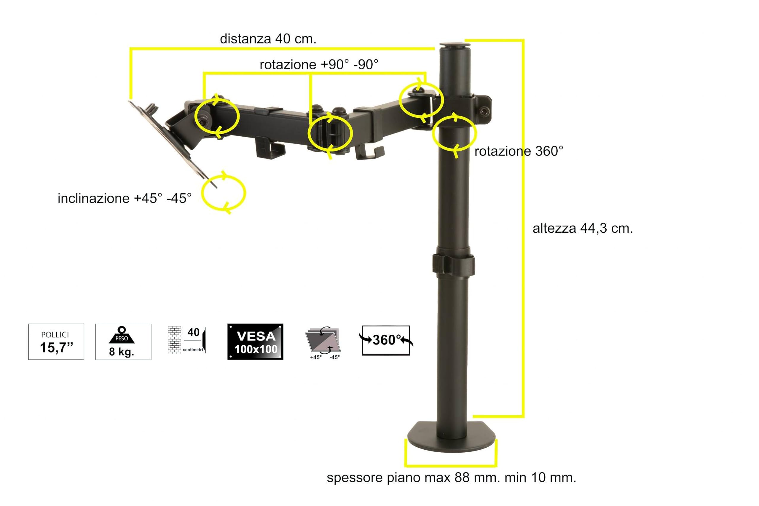 Link LKBR60 – Brazo de Soporte de Mesa con Abrazadera de Dos articulaciones – para Monitor/TV de 13 – 32 Pulgadas, Peso hasta 8 kg, Ajustable y Estable
