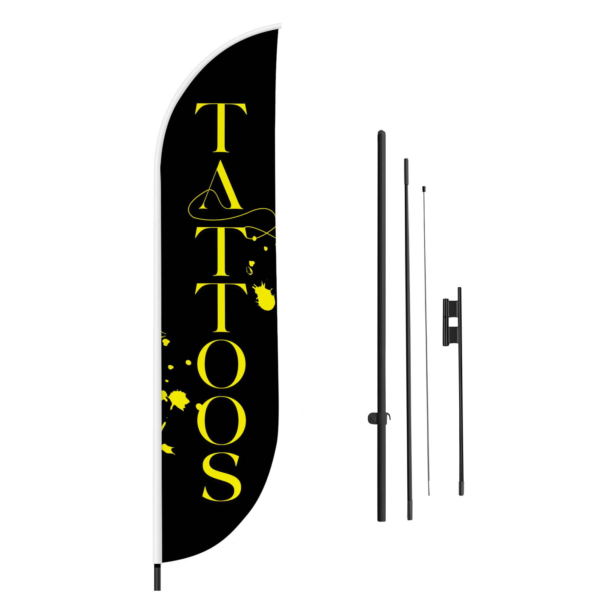 Tattoos Feather Flag(11.5Feetx2.5Feet) By Dreamcontroller For Business Outside With Optional Add-On Pole(15Feet) and Groundspike | Custom Swooper Flag