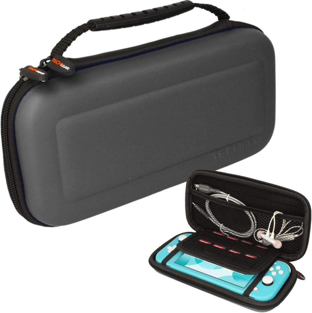 TECHGEAR Switch Lite Case, Hard Protective Travel Cover, 8 Game Slots [Grey]