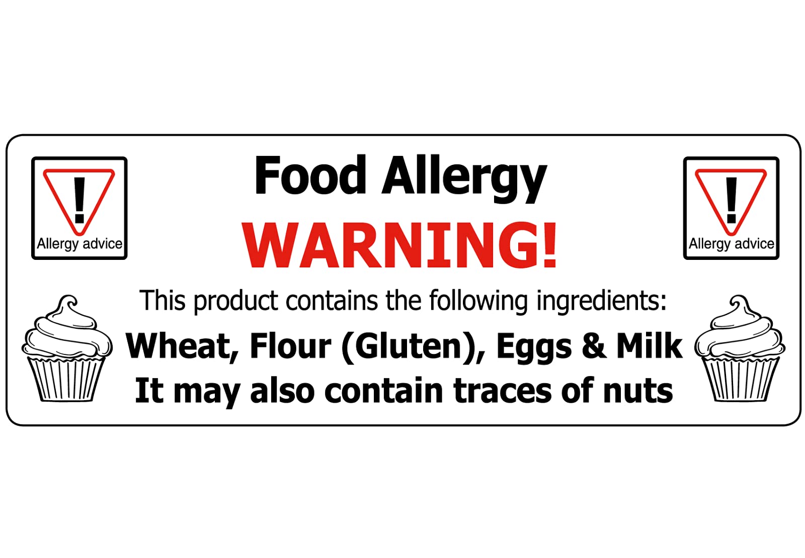 23 X 64mm Cupcake Food Allergy/Allergen Advice Warning Stickers - Professionally Printed