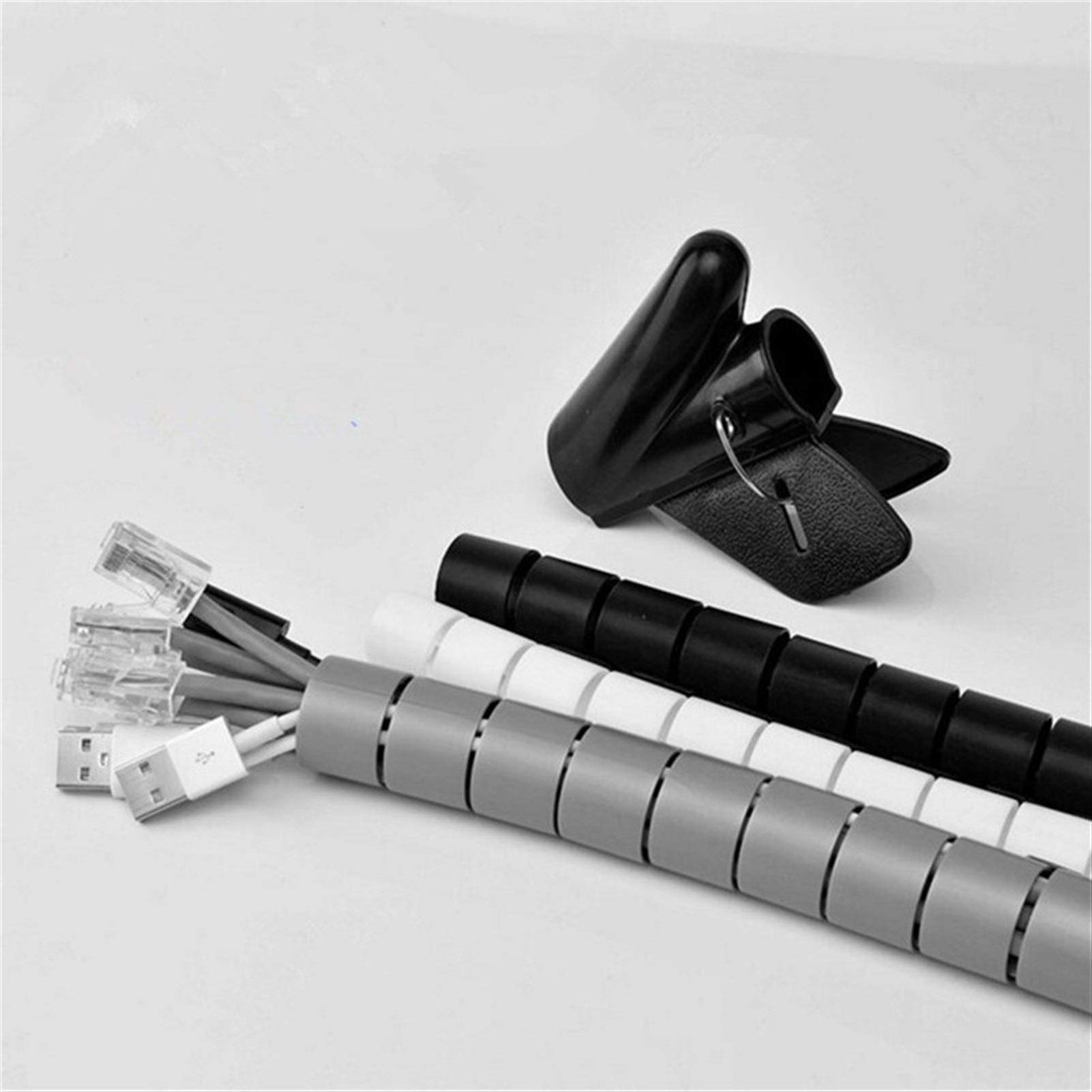 Protezione del Cavo 5 Metri 16FT Protezione for la Gestione dei Cavi Avvolgicavo Cavo Tidy Organizer Tube Hider Flessibile espandibile Home Office Correttore for Cavi(22mm Grey)