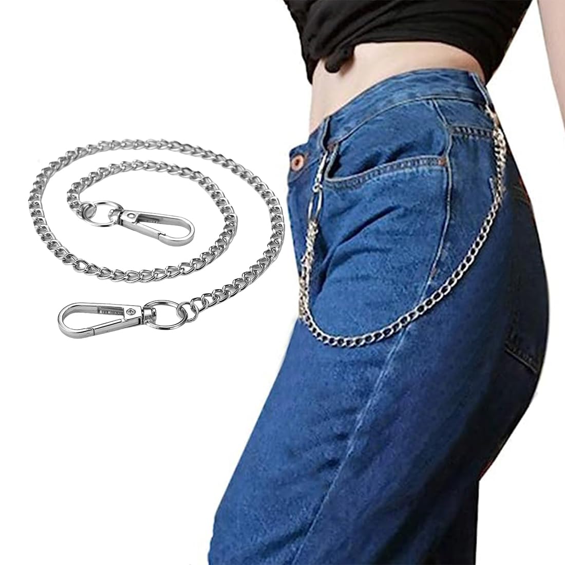 PERFETSELL 2 Pezzi Catena Portachiavi Lunga 44 cm Catena a Portafoglio in Acciaio Inossidabile Decorazione Catena Portachiavi Lungo Uomo per Portafogli e Pantaloni