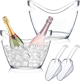 Ice Bucket 2 Pcs 4 Liter Beverage Tub Champagne Wine Bucket for Parties and Drinks Plastic Acrylic Ice Tub with Scoops for Cocktail Bar Good for Champagne or Beer Bottle