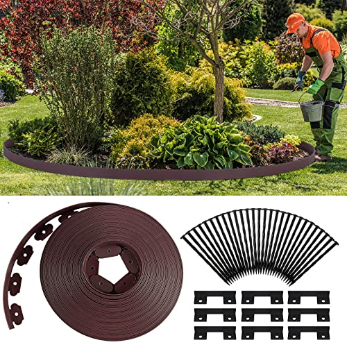 Landscape Edging Kit 148 Ft No Dig Landscape Edging With 70 Spikes 20 Connectors Plastic Landscape Edging 2 Tall Straight Top Garden Border Lawn Edging Roll Kit For Garden, Lawn, Yard, Pathway (Brown) #TOP2