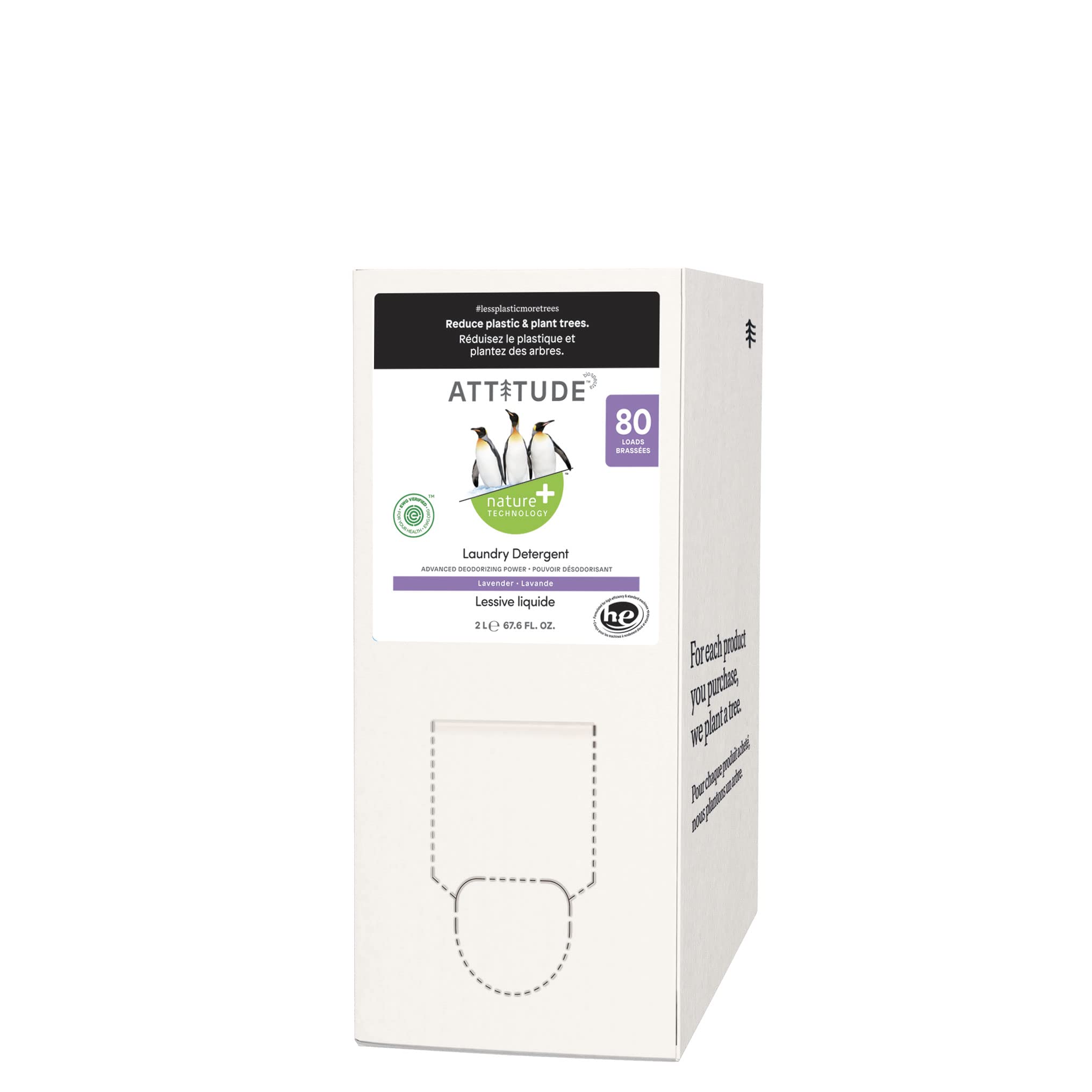 ATTITUDE Liquid Laundry Detergent Refill, EWG Verified, HE Compatible, Plant-Based & Vegan, Natural Laundry Soap, Lavender Scent, 80 Loads, 67.6 Fl OzEWG Verified