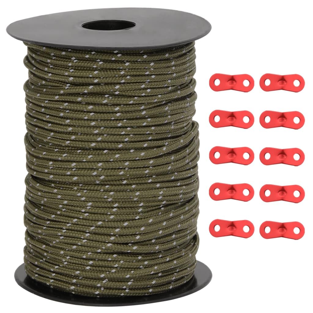 Cuerda reflectante para tienda de campaña, 50 m, 3 mm de diámetro, con 10 tensores de cuerda de aluminio, alta resistencia a la tracción, para camping, al aire libre, senderismo, tormentas
