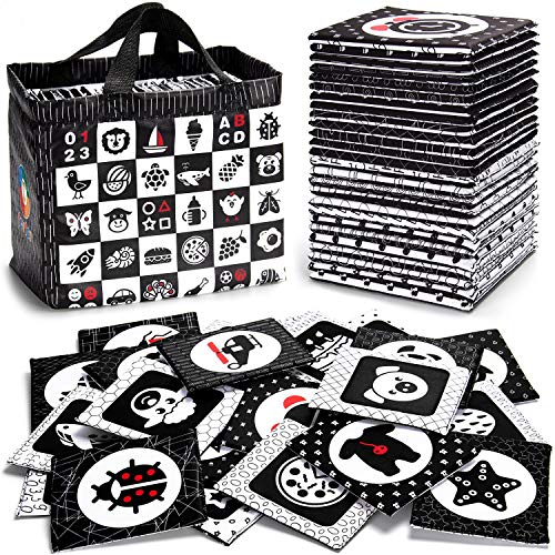 Image of teytoy Black and White Baby Sensory Toys High Contrast Cards Cloth Fabric Soft Cards for Newborn 0-6 Months Visual Stimulation Early Development with Animals Fruit Number Shape Letter, 26 Pcs