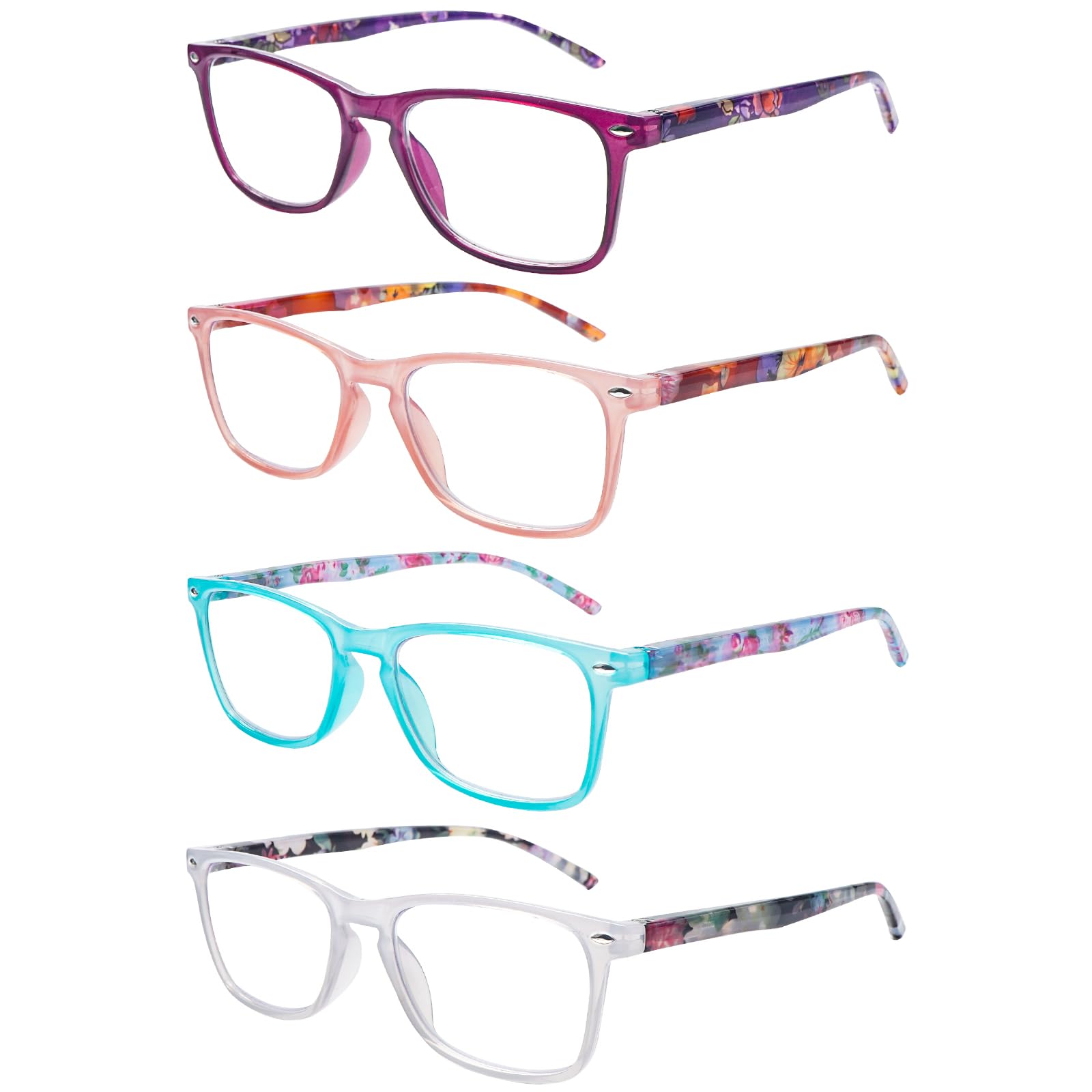 ZONLON 4 Pack Ladies Reading Glasses Blue Light Blocking, Anti Glare Stylish Spring Hinge Readers for Women (4 multicolor C2 2.0 +)