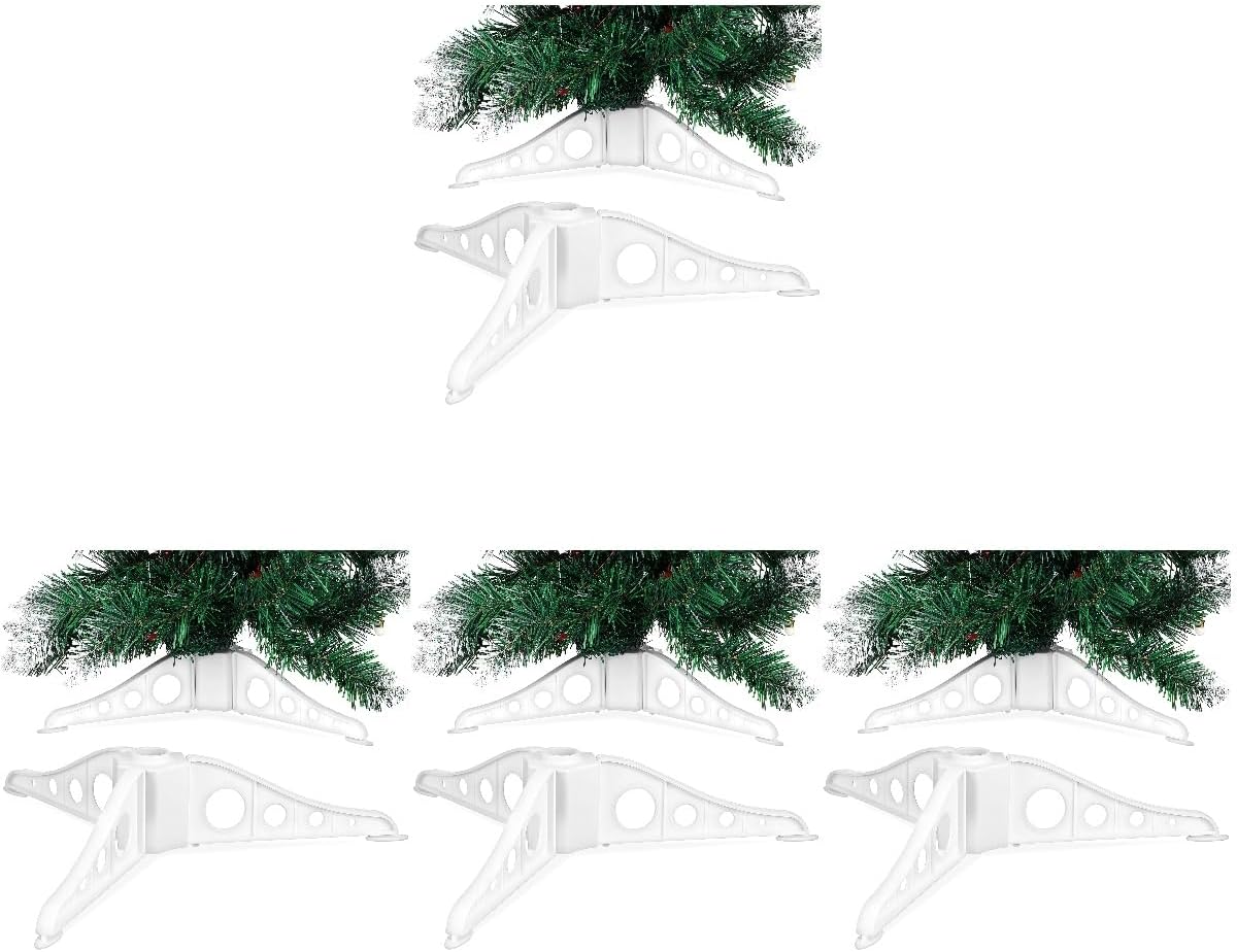 Homoyoyo 4pcs Christmas Tree Base Holder Detachable White Stand for Xmas Trees Easy Assembly Sturdy Support for Crafts and Decorations Fits Various Poles