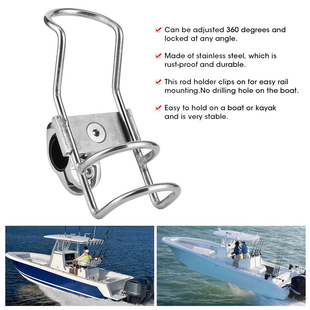 KIMISS 1 pezzi porta canne pesca in acciaio inox porta canne pesca/supporto per rastrelliera su guida morsetto su portacanna per barca pesca kayak marino 26mm 32mm(32MM)