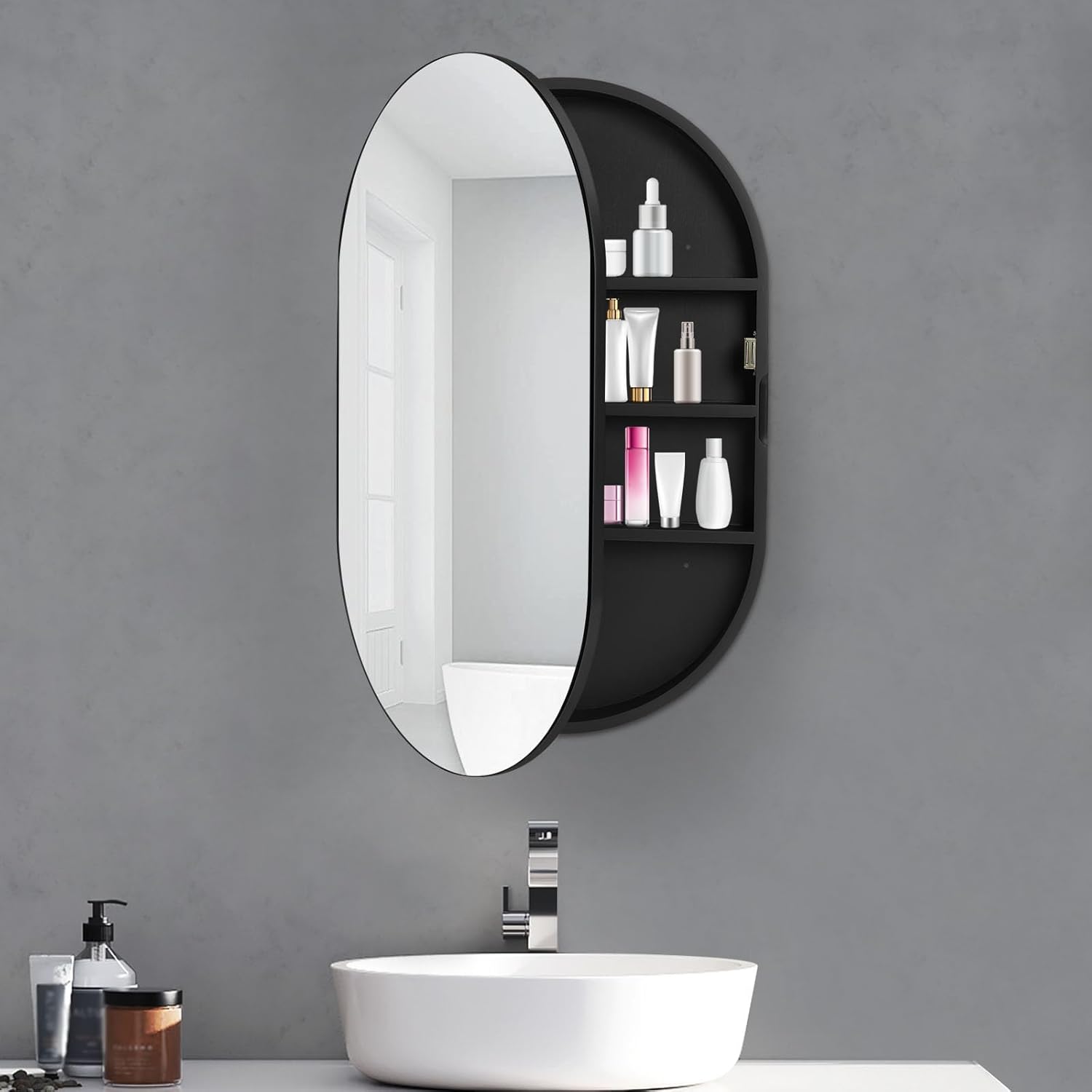 Amazon.com: ZHIMIFU Oval Cabinet Mirror Bathroom Medicine Cabinet with ...