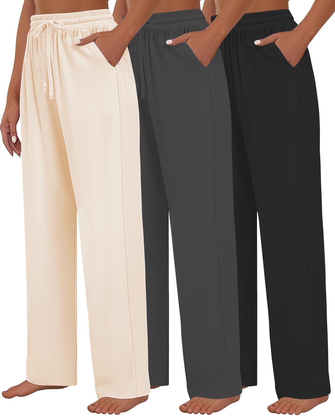 Kivdol 3 Pack Womens Yoga Sweatpants Wide Leg Lounge Pajamas Pants Drawstring Workout Comfy Joggers Sweatpants Pants Pockets