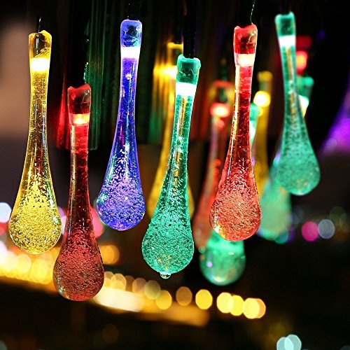 Grand patio Outdoor String Lights 13 FT 30 Colorful LED Water Drop Solar