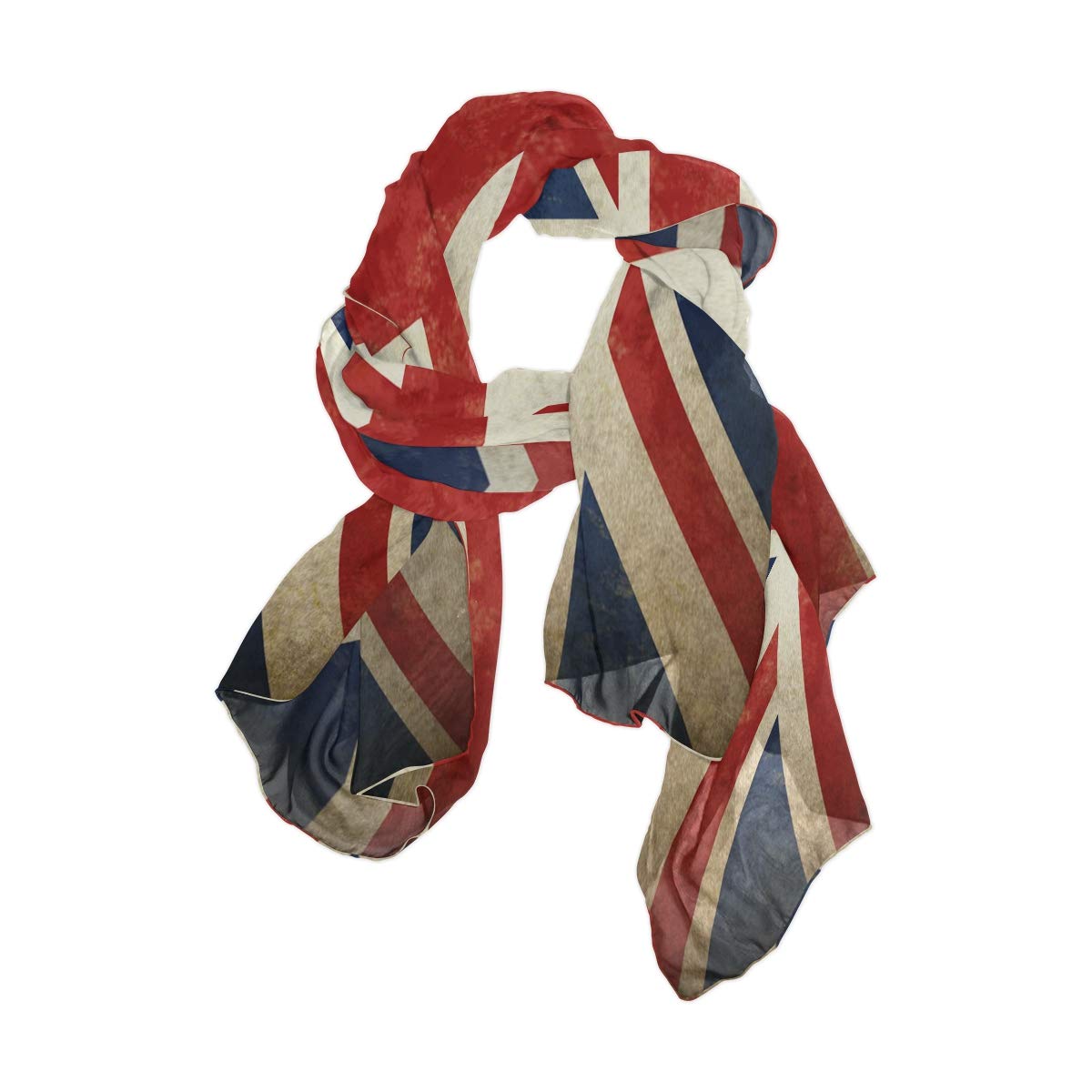 Linomo Women's Multicoloured Chiffon Silk Large Scarf Vintage Uk Flag Union Jack English England Long Shawl Wrap Silk Like Scarf