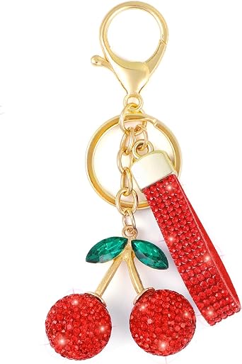 ToBeQueen Bling Cherry Keychain Bag Charm, Car Accessories, Gifts for Women
