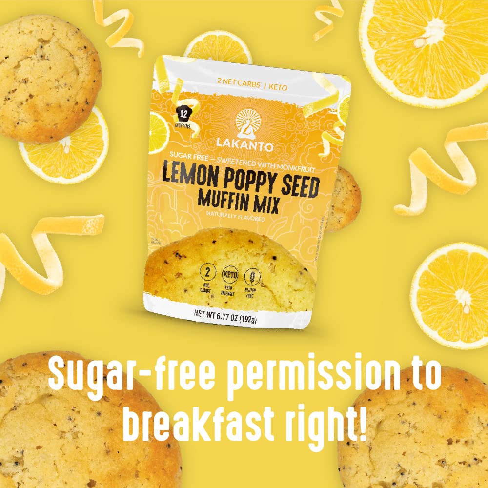 Lakanto Sugar Free Lemon Poppy Seed Muffin Mix - Sweetened with Monk Fruit Sweetener, 2g Net Carbs, Dairy Free, Keto Diet Friendly, Gluten Free, Natural Flavors, Almond Flour, Sea Salt (6.77 OZ)