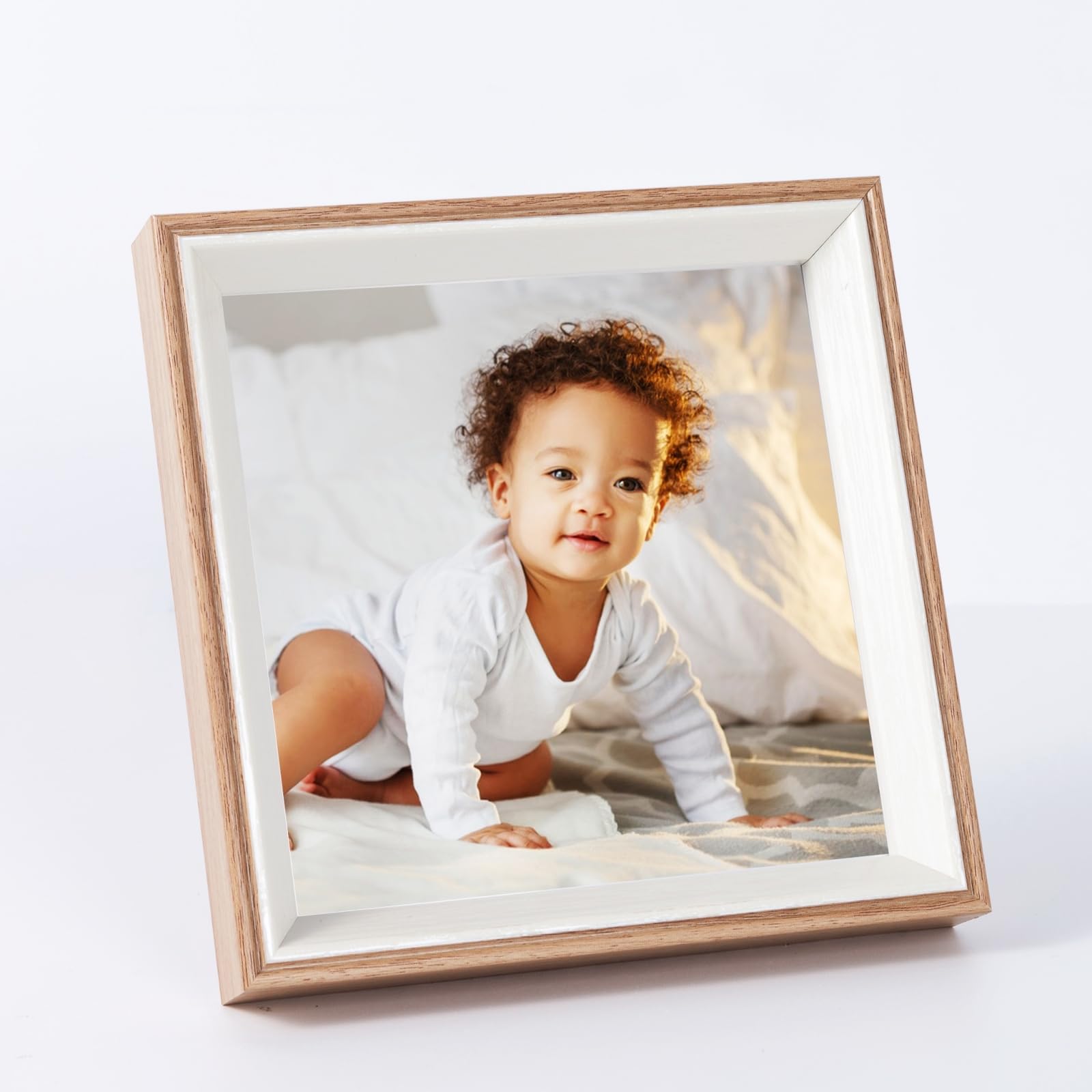 Shumics 7x7 Photo Frame, Wood Grain Baby Picture Frame, Tempered Glass Front, Family Photo Frame Table Top Display and Wall Hanging, for Home Decor (Wood, 7x7)