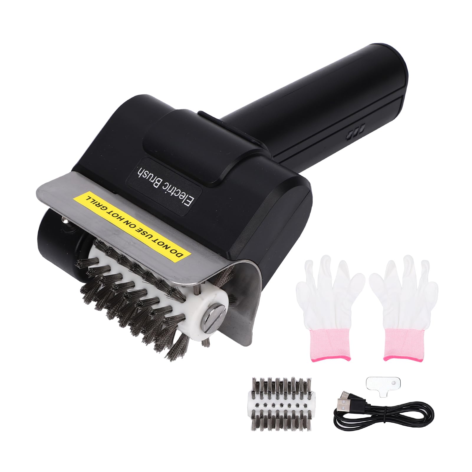 Weytoll Spazzola elettrica per barbecue, 1100 giri/min, senza fili, setole in acciaio inox, pulitore elettrico per barbecue a gas, carbone, ceramica e ghisa, manutenzione barbecue (nero)