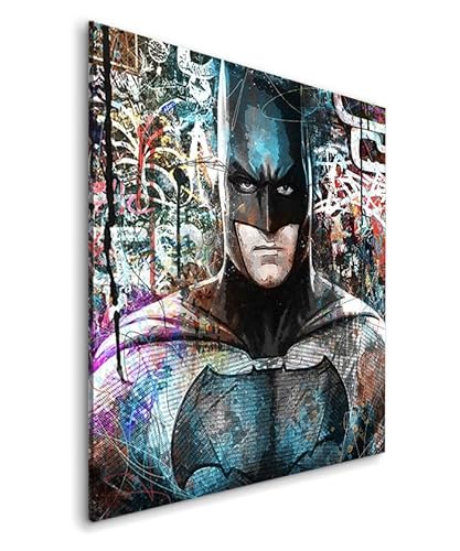 Tableau décoratif Batman Street art - DC comics - Toile imprimée sur châssis - Décoration Murale Salon Chambre (80cm x 80cm)