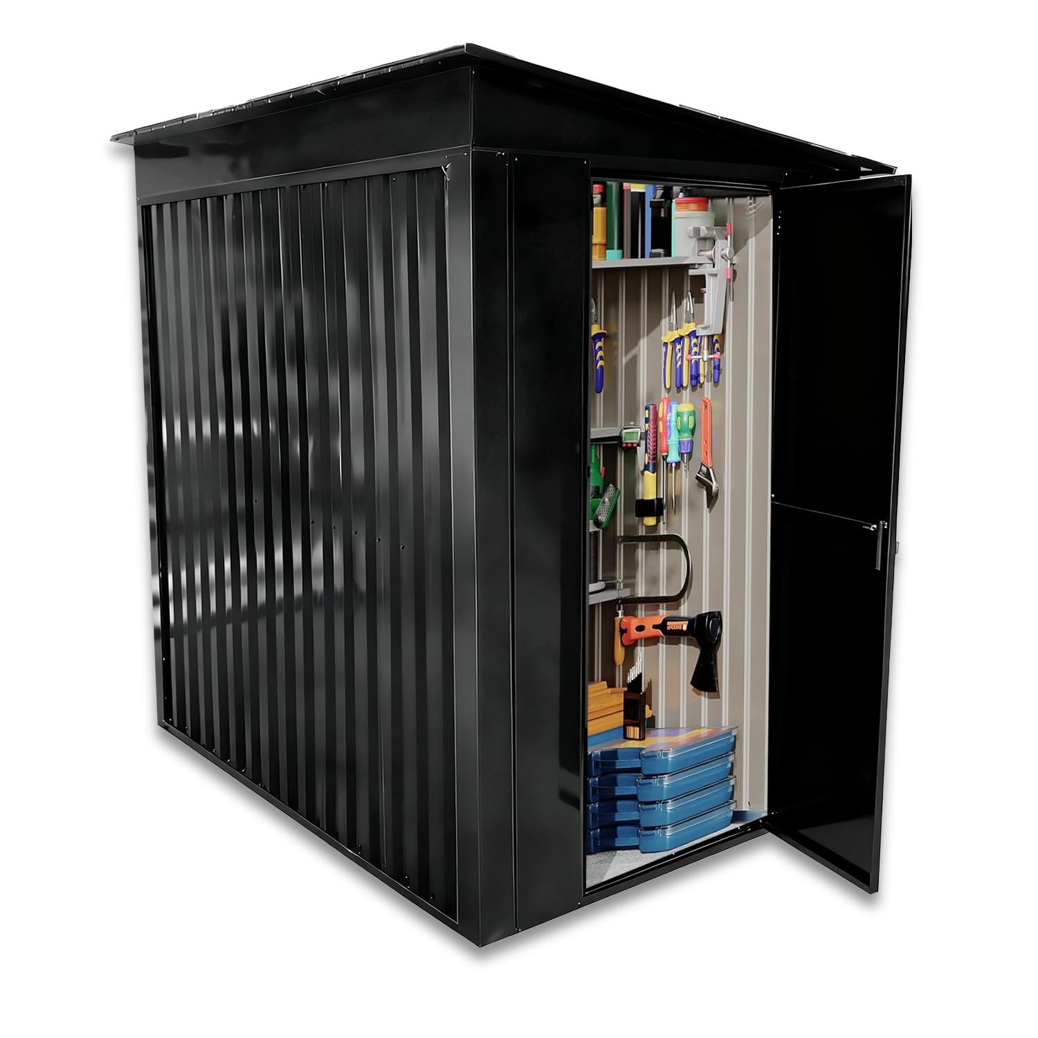 NEW Outdoor Storage Shed Garden Utility Tool Storage House Backyard Lawn with Sliding Door, Apex and Pent Roof for Patio Backyard Bike Tool All-Weather (Black-6 wide*4 depth-Pent)
